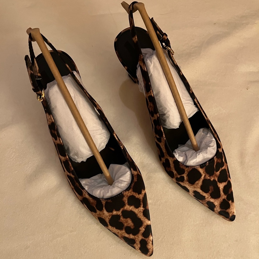 Katy Perry Oceanview Size 6 Sling back Leopard Satin Kitten Heel Work Party Shoe - Picture 2 of 7